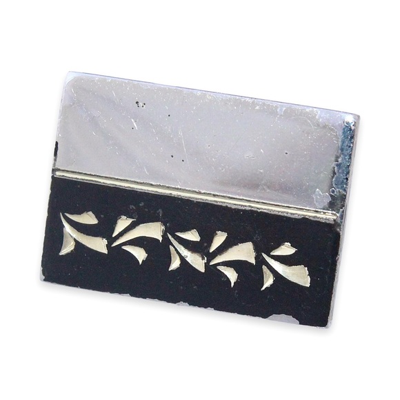 Vintage Sterling Silver Damascene Cufflinks Black Enamel Rectangle Cuff Links - Picture 3 of 6